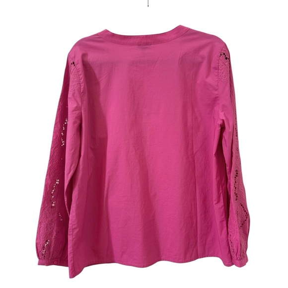 Talbots Embroidered Poplin 100% Cotton Long Sleeve Top Pink Size Large - Picture 6 of 8